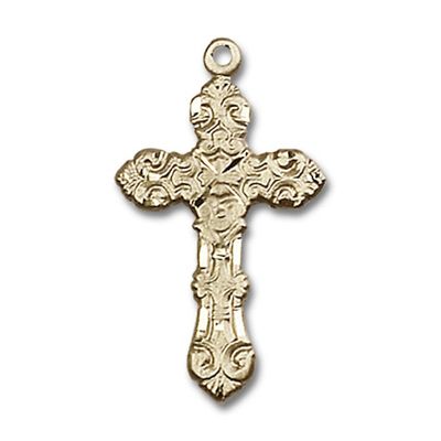 14kt Yellow Gold Cross Medal 1 x 1/2 inches