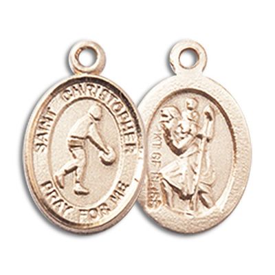 14kt Yellow Gold St. Christopher/Basketball Medal 1/2 x 1/4 inches