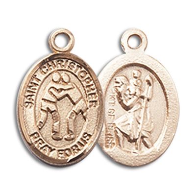 14kt Yellow Gold St. Christopher/Wrestling Medal 1/2 x 1/4 inches
