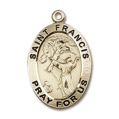 14kt Yellow Gold St. Francis of Assisi Medal 1 x 5/8 inches