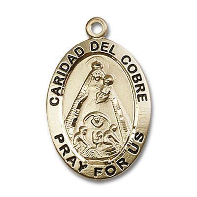 14kt Yellow Gold Caridad Del Cobre Medal 1 x 5/8 inches