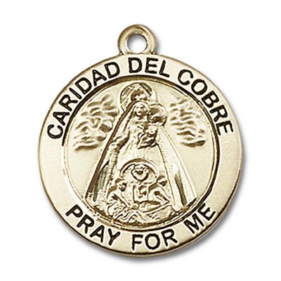 14kt Yellow Gold Caridad Del Cobre Medal 3/4 x 3/4 inches