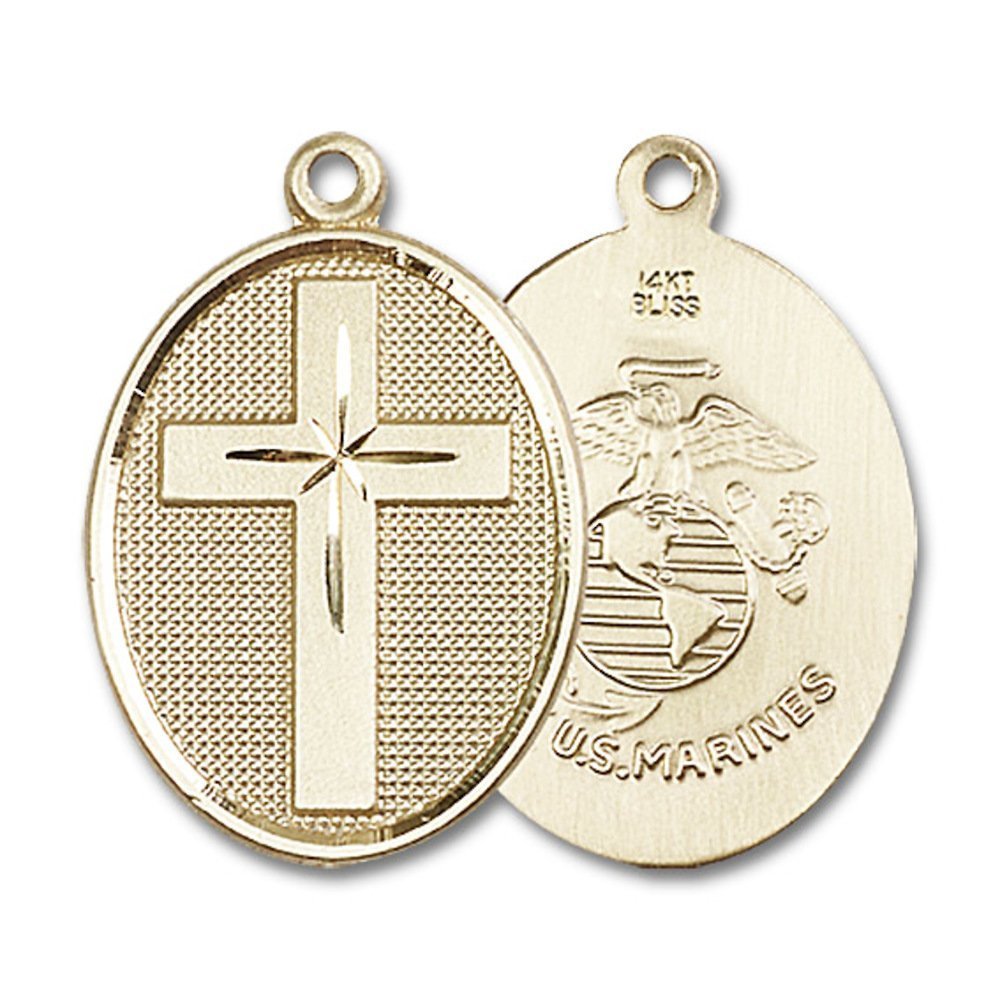 14kt Yellow Gold Cross / Marines Medal 1 1/8 x 3/4 inches