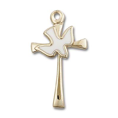 14kt Yellow Gold Cross/Holy Spirit Medal 7/8 x 1/2 inches