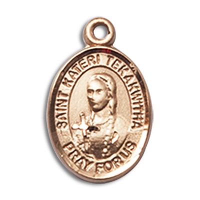 14kt Yellow Gold St. Kateri Tekakwitha Medal 1/2 x 1/4 inches