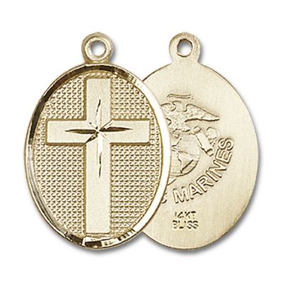 14kt Yellow Gold Cross/Marines Medal 3/4 x 1/2 inches