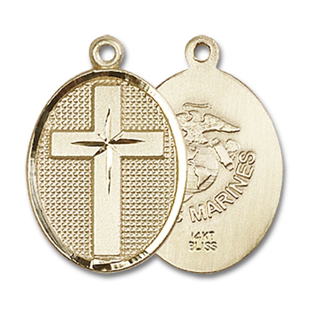 14kt Yellow Gold Cross/Marines Medal 3/4 x 1/2 inches