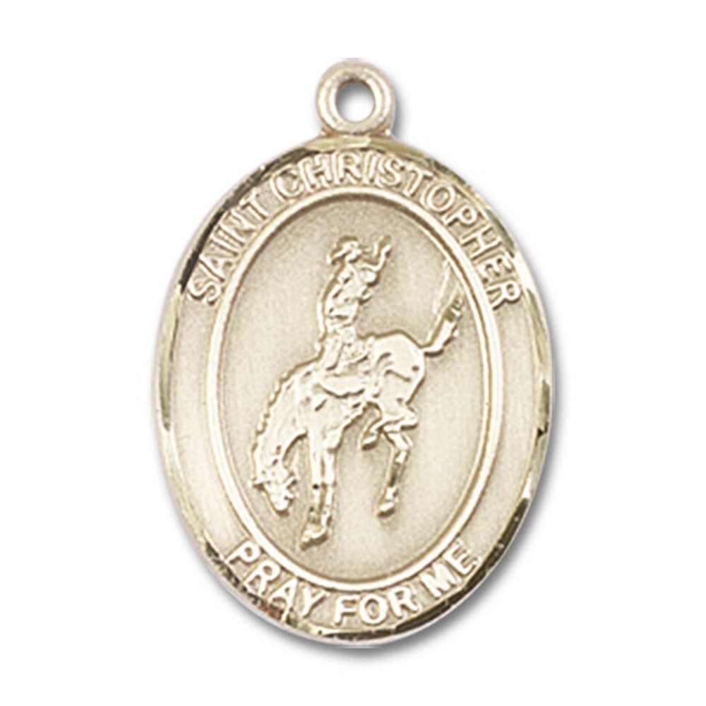 14kt Yellow Gold St. Christopher/Rodeo Medal 3/4 x 1/2 inches