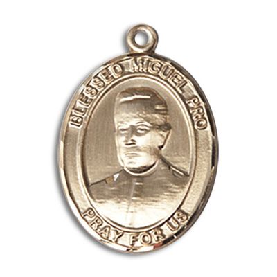 14kt Yellow Gold Blessed Miguel Pro Medal 3/4 x 1/2 inches