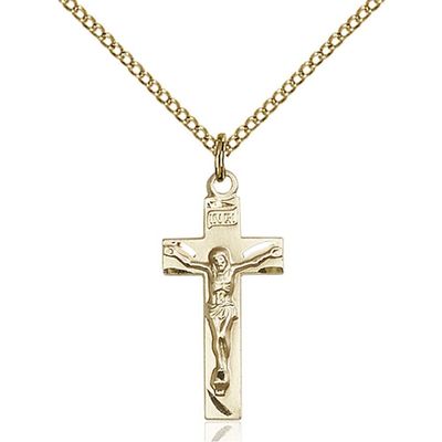 Bonyak Jewelry Saint Medal Collection Gold Filled Crucifix Pendant 7/8 x 3/8 inches with Gold Filled Lite Curb Chain