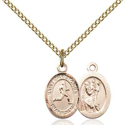 Bonyak Jewelry Saint Medal Collection Gold Filled St. Christopher/Track & Field Pendant 1/2 x 1/4 inches with Gold-Filled Lite Curb Chain