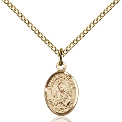 Bonyak Jewelry Saint Medal Collection Gold Filled Mater Dolorosa Pendant 1/2 x 1/4 inches with Gold Filled Lite Curb Chain