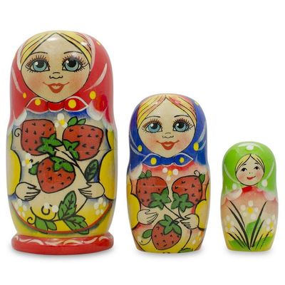 BestPysanky 3 Strawberries Multi-Color Nesting Dolls 4 Inches