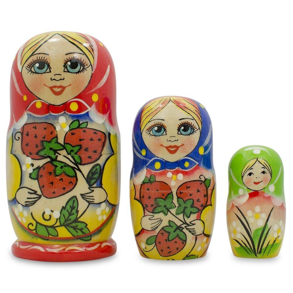 BestPysanky 3 Strawberries Multi-Color Nesting Dolls 4 Inches