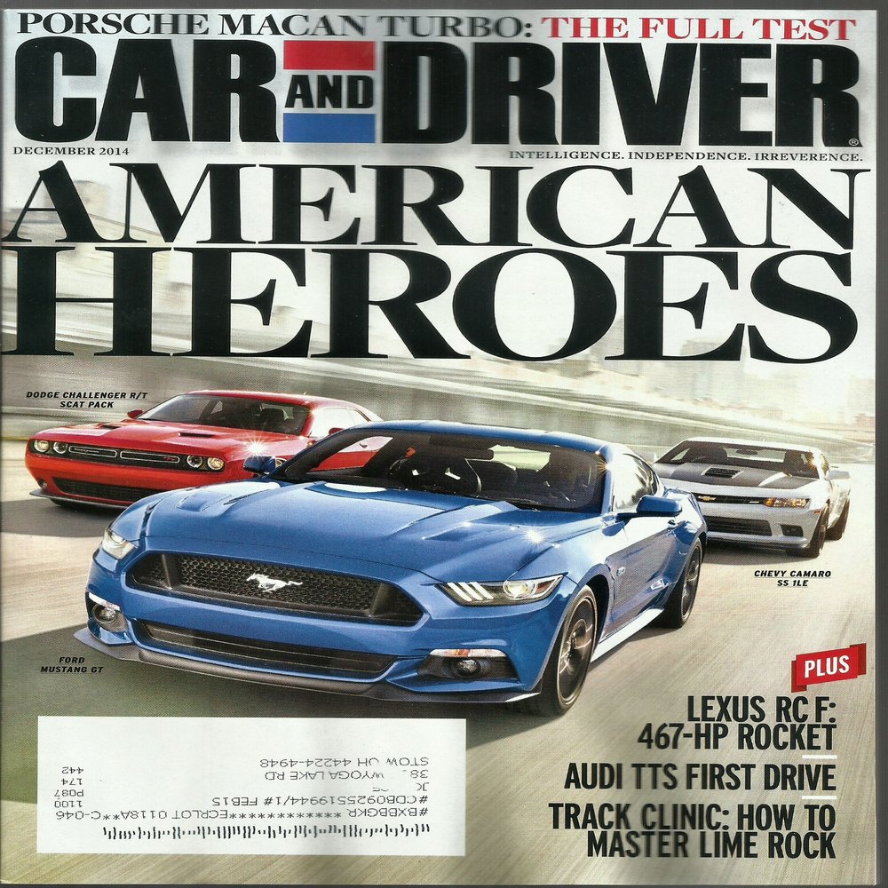 Car and Driver Magazine December 2014 {Porsche Macan Turbo{}also American Heroes