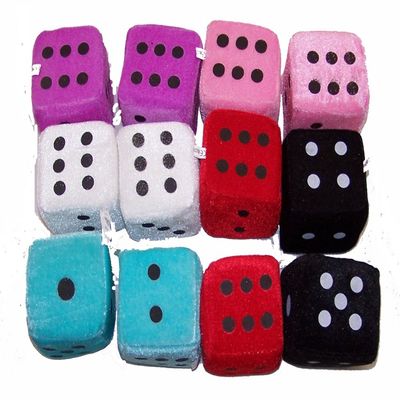 6 Pair Large Assorted Color 3 Inch Plush Fuzzy Soft Dice - Great for Hanging on Rearview Car Mirror