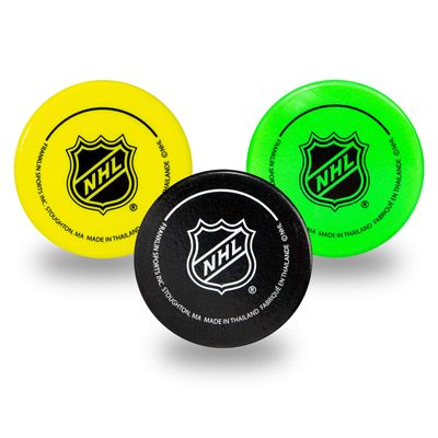 Franklin Sports Mini Foam Hockey Pucks - Indoor Knee Hockey Pucks for Kids - 3 Soft Foam Pack - Assorted Colors