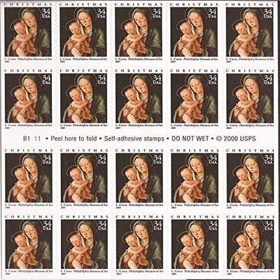 2001 Christmas Virgin & Child - Booklet Pane Twenty 34 Cent Stamps Scott 3536
