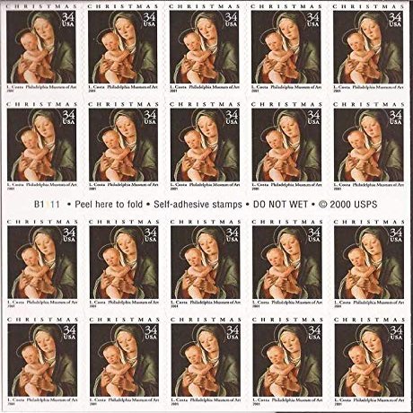 2001 Christmas Virgin & Child - Booklet Pane Twenty 34 Cent Stamps Scott 3536