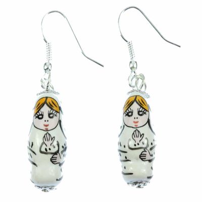 Matryoshka Earrings Miniblings Babuschka Russian Doll Porcelain Ceramic White