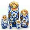 BuyRussianGifts Blue Nesting Dolls Matryoshka Gzhel Style Hand Painted Stacking Doll 5 inch Tall Set view 1