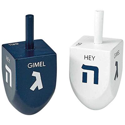 RITE LITE Blue/White Large Wood Dreidels, 2.75", Set of 2/Gift Box