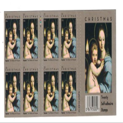 Christmas Madonna of the Candelabra by Raphael Book of 20 Forever Postage Stamps Scott 4570a