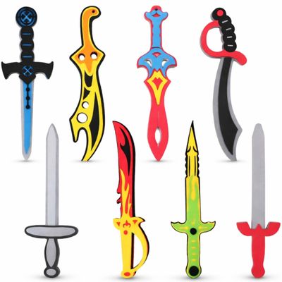 Liberty Imports 8 Pack Foam Swords Weapons Toy Set for Kids Cosplay Pretend Role Play Dress Up Accessories - 8 Different Designs Ninja Pirate Warrior Viking Swords Assorted