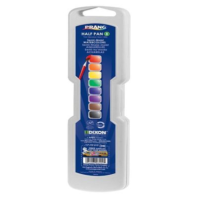 Prang 001227 Non-Toxic Semi-Moist Wax-Free Watercolor Paint Set, Plastic Half Rectangular Pan, Assorted Colors, Set - 8