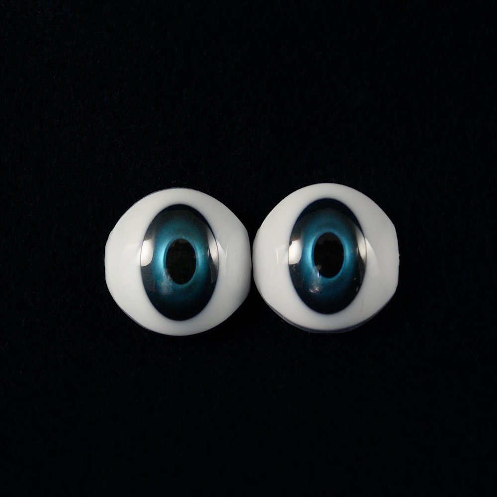 14mm Gold Blue/green 2pcs Glastic Realistic Doll Eyes Oval Made in Japan