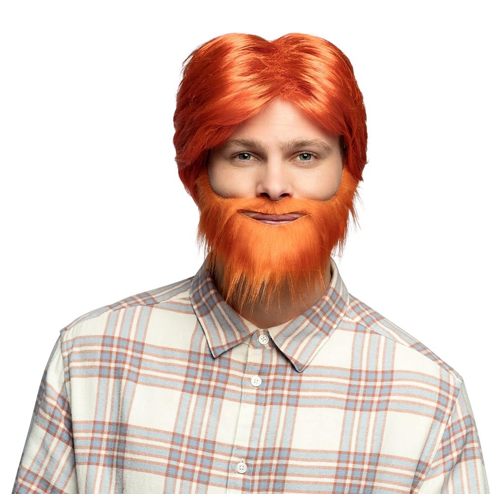 Boland 10103079 Dude 85736 Wig with Beard and Moustache Orange, Unique