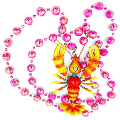 Smiling Bobble Head Crawfish Bead Necklace New Orleans Mardi Gras Cajun Carnival