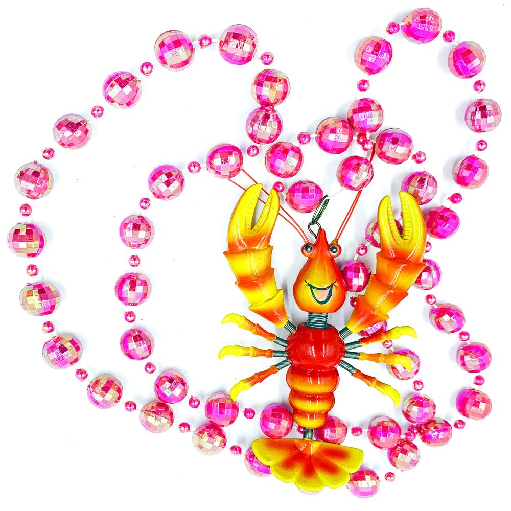 Smiling Bobble Head Crawfish Bead Necklace New Orleans Mardi Gras Cajun Carnival