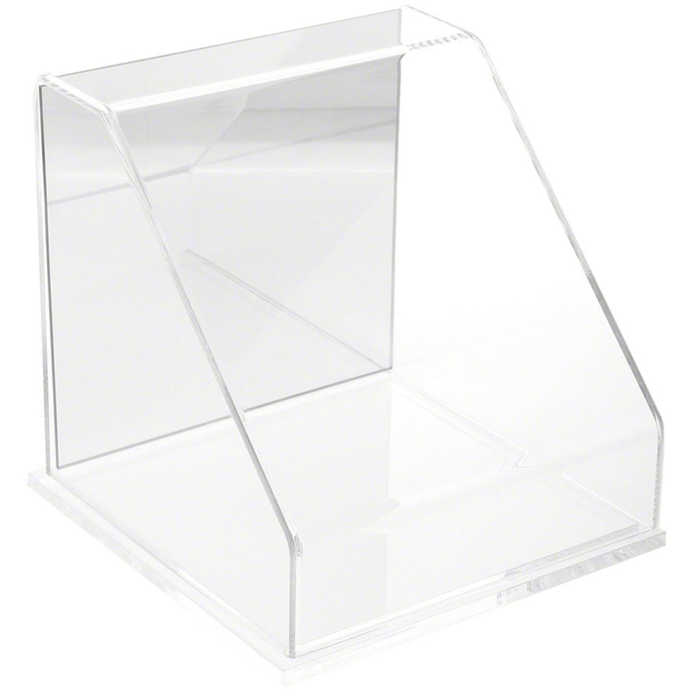 Plymor Clear Acrylic Slanted Front Display Case with Base (Mirror Back), 8" x 8" x 8"