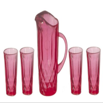 Dollhouse Miniature 1:12 Scale Pitcher with 4 Glasses Kit, Cranberry #CHR092C