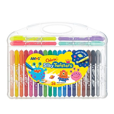 AMOS Twistable Crayons  24 Silky Gel Colors, Non Toxic Crayons for Kids, Twist Up Design Easy to Hold for Travel, Drawing, Arts & Crafts, Gifts & School Supplies