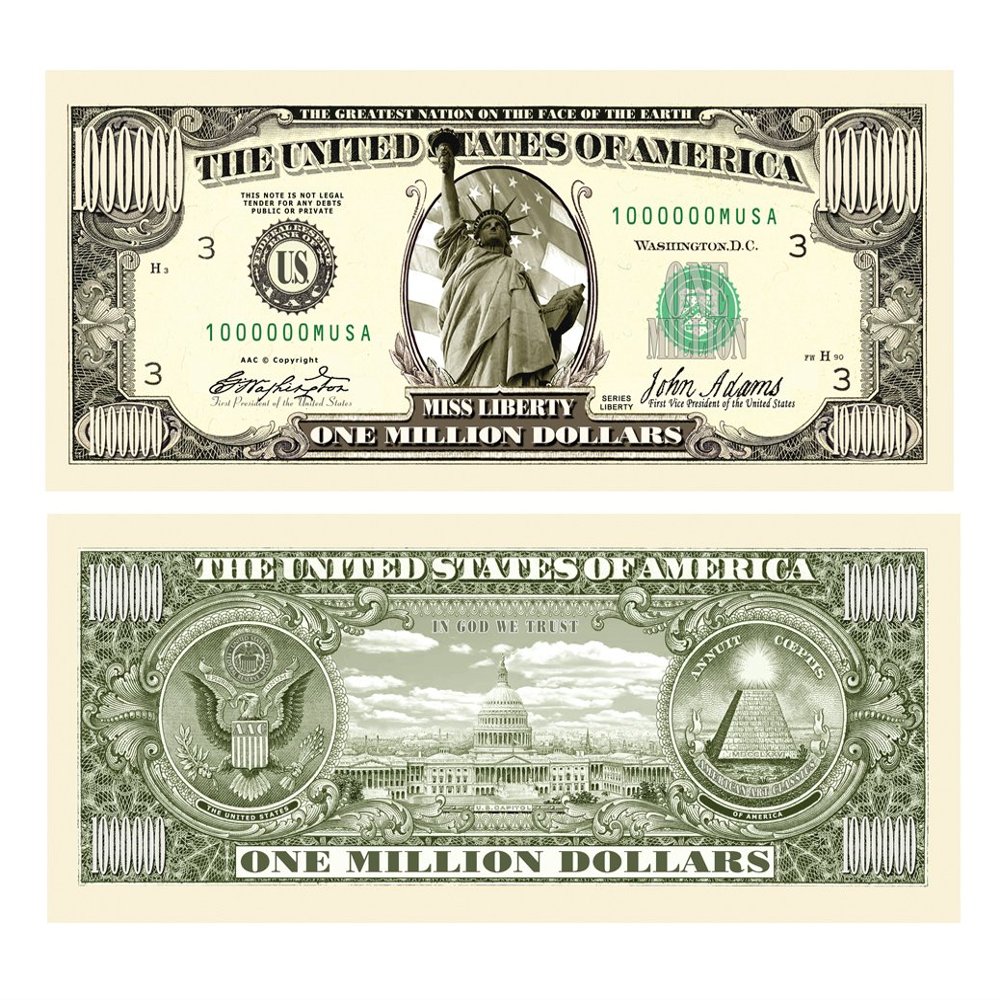 American Art Classics Traditional Liberty Style Million Prop Bill Bulk Pack  1000 Replica Props for Novelty, Events, Stage & Party Dcor
