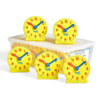 hand2mind Mini Geared Clock Classroom Set, Telling Time, Teaching Clocks, Learn to Tell Time for Kids, Analog Clock for Kids Learning, Classroom Clocks for Students (Set of 24)