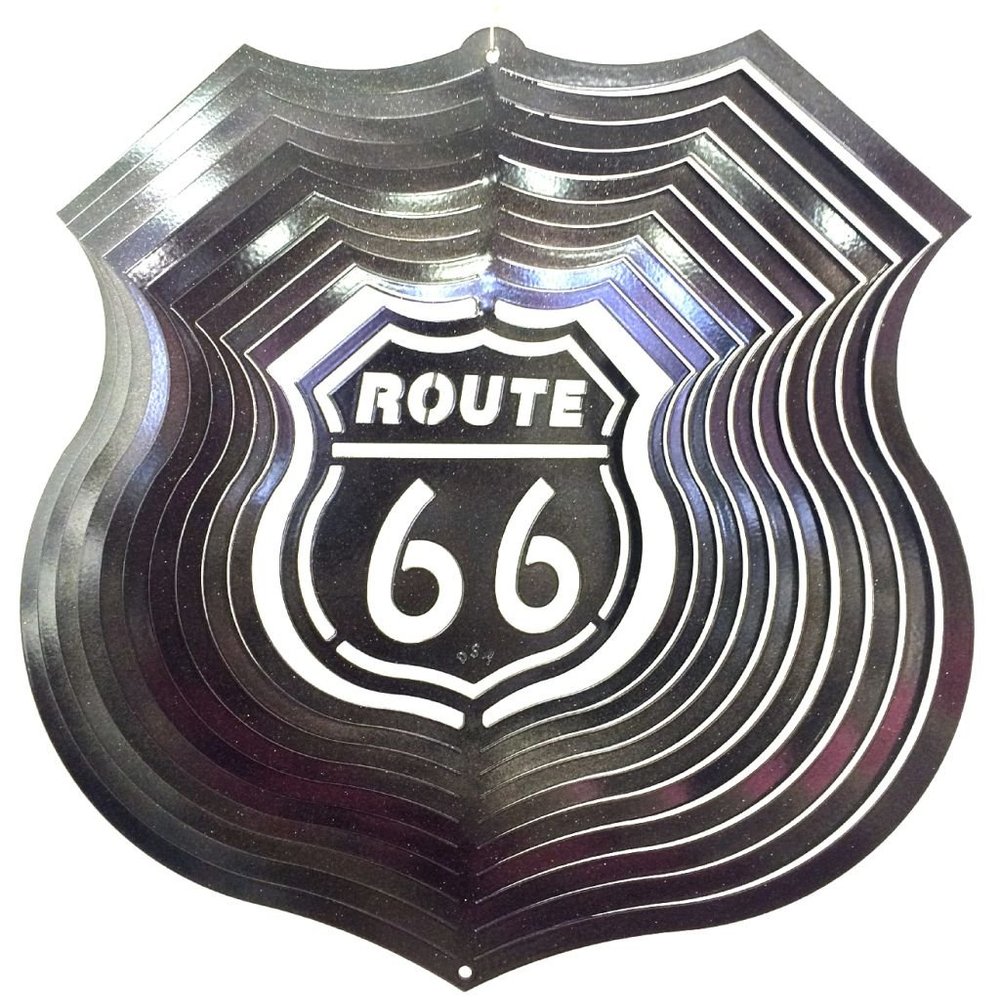 12" Stainless Steel Wind Spinner - 3D Rout 66 - Black Starlight