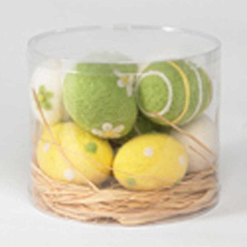 Box of 12 Green and Yellow Felt Eggs
