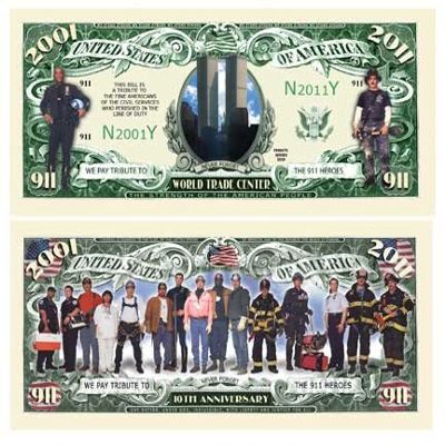 American Art Classics Pack of 5-9/11 10th Anniversary WTC Memorial Commemorative Bills - Never Forget
