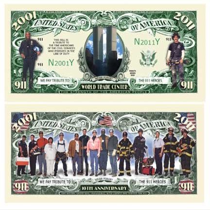 American Art Classics Pack of 5-9/11 10th Anniversary WTC Memorial Commemorative Bills - Never Forget