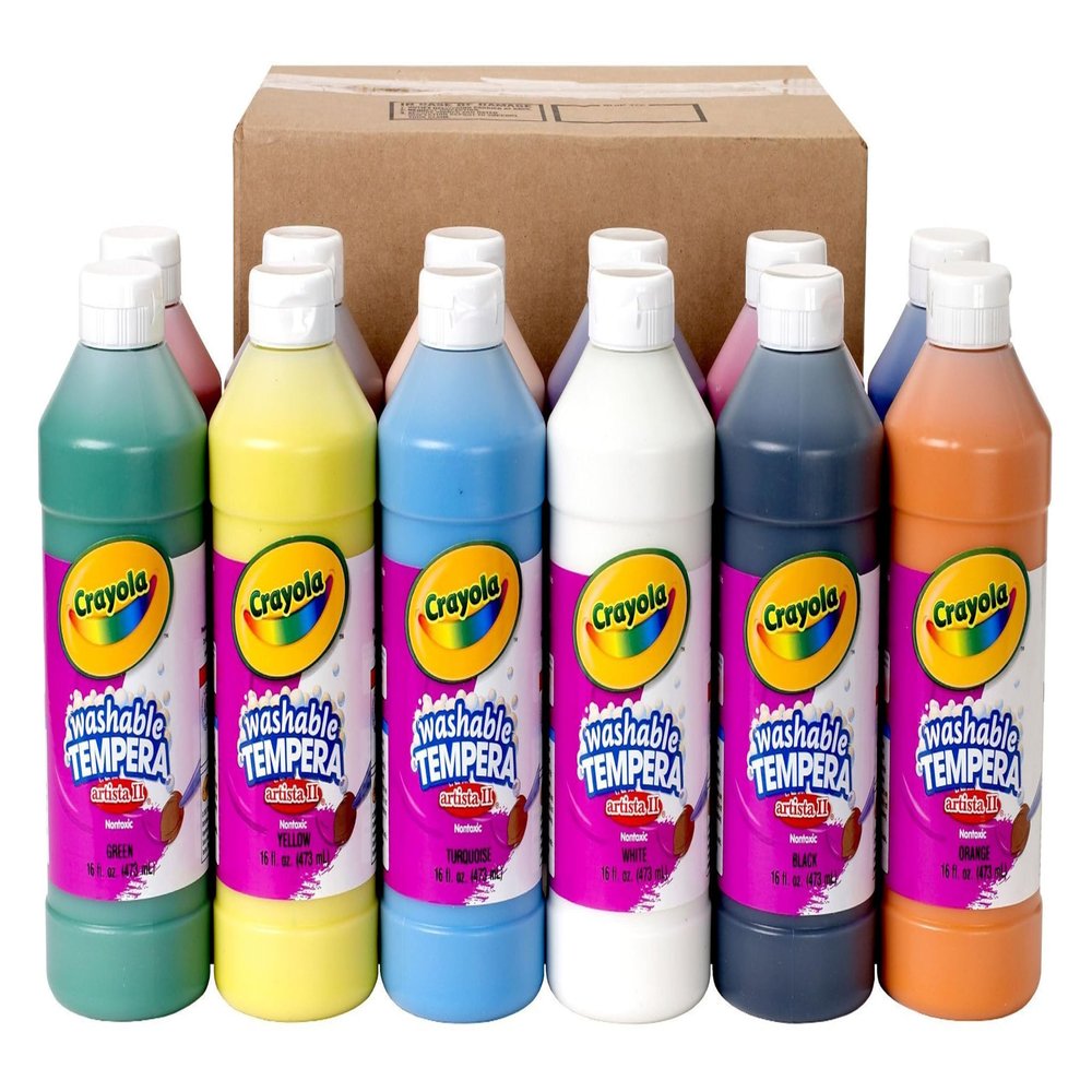 12 Ct 16 oz Artista II Washable Tempera Paint - Assorted Colors
