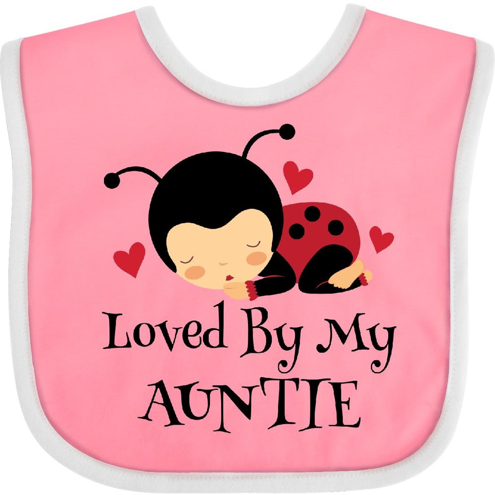 inktastic Loved By My Auntie Ladybug Baby Bib Pink and White 20ece