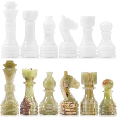 Radicaln Marble Chess Figures 3.5'' Inches White and Green Handmade Marble Chess Pieces for Board Game Figures & Board Travel Set for Adults