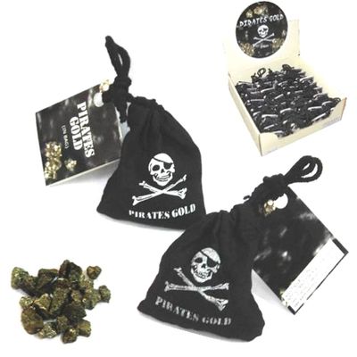 36 Bags Novelty Black Bag of Pirate Filled with Fake Gold - Pyrite Stone