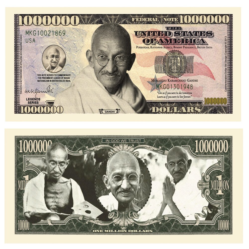 American Art Classics Mahatma Mohandas Karamchand Gandhi Million Dollar Collectible Novelty Bill in Currency Holder
