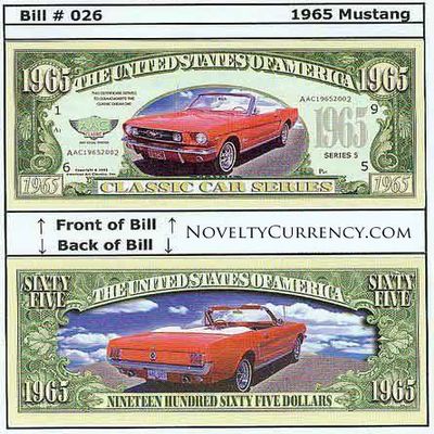 American Art Classics 1965 Mustang Convertible Novelty Money Bill in Currency Holder