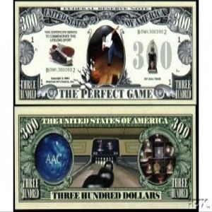 American Art Classics Bowling 300 Perfect Game Novelty Money Bill in Currency Holder