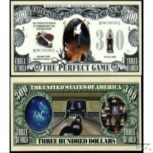 American Art Classics Bowling 300 Perfect Game Novelty Money Bill in Currency Holder